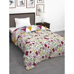 Story@home White & Pink Floral 180 GSM AC Room Reversible Single Bed Comforter-picture-22
