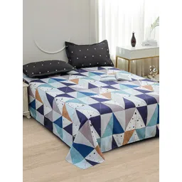 Story@home White Geometric Printed 240 TC Microfiber Queen Bedsheet with 2 Pillow Covers-picture-13
