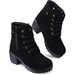 strasse paris Amazing Design Women's Ankle Length Block Heel Black Stylish And Fashionable Boots Lace up & Side Zip | Stylish Latest & Trendy Boots for Women-picture-49