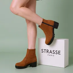 strasse paris Amazing Design Women's Ankle Length Block Heel Stylish & Fashionable Tan Boots | Boots For Women-picture-14