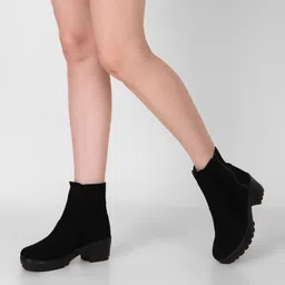 strasse paris Amazing Design Women's Ankle Length Block Heel Stylish Fashionable Black Boots | Boots For Women-picture-13