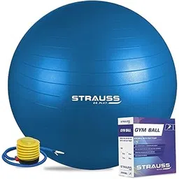 STRAUSS Anti-Burst Rubber Gym Ball with Free Foot Pump | Round Shape Swiss Ball for Exercise, Workout, Yoga, Pregnancy, Birthing, Balance & Stability, 85 cm, (Blue)-picture-13