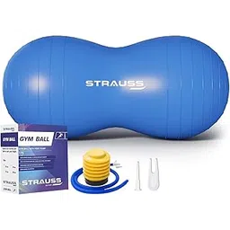 STRAUSS Anti-Burst Rubber Peanut Shape Gym Ball with Free Foot Pump | Round Shape Swiss Ball for Exercise, Workout, Yoga, Pregnancy, Birthing, Balance & Stability, 95x45 cm, (Blue)-picture-10