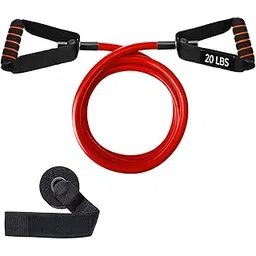 Strauss Single Resistance Tube with Foam Handle | Door Anchor for Exercise & Stretching | Gym Equipment for Strength Training, Home Gym Workouts with Carry Bag | 9 Kg,(Red)-picture-19