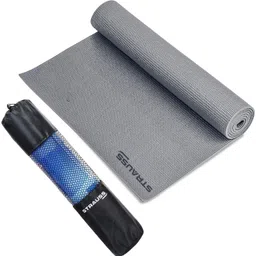 strauss Anti Skid Solid Pvc Yoga Mat With Carry Bag | Exercise Mat, (Grey) Grey 4 mm Yoga Mat-picture-13