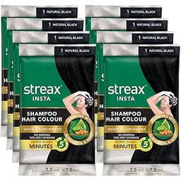 Streax Insta Shampoo Hair Colour for Men & Women, Natural Black, 18ml (Pack of 8) | Enriched with Almond Oil & Noni Extracts | Long-Lasting Instant Colour-picture-22