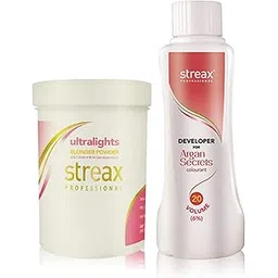 Streax Professional Streax Ultralight, Highlights Blonder Powder 350 Gm + Argan Secrets Developer Volume 20 (6%) 250Ml - Blonde-picture-14
