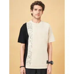 Street 808 By Pantaloons Antique White Loose Fit Colour Block T-Shirt-picture-28