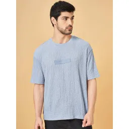 Street 808 By Pantaloons Celestial Blue Boxy Fit Texture T-Shirt-image-21