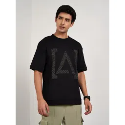 Street 808 By Pantaloons Jet Black Cotton Comfort Fit Logo Printed T-Shirt-picture-39