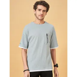 Street 808 By Pantaloons Nile Blue Loose Fit Texture T-Shirt-picture-26