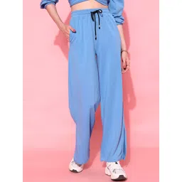 street 9 basics STREET 9 Women Blue Solid Trousers-picture-17