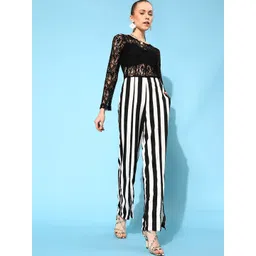 STREET 9 Black & White Basic Jumpsuit with Lace Inserts-picture-29