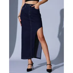 STREET 9 Flared Maxi Denim Slit Skirt-picture-32