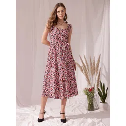 STREET 9 Floral Printed Crepe Fit & Flare Midi Dress-picture-14