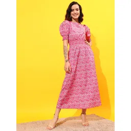 STREET 9 Floral Printed Puff Sleeves A-Line Dress-picture-13