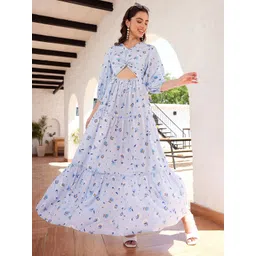 STREET 9 Floral Printed Puffed Sleeves Cut-Out Maxi Dress image 1