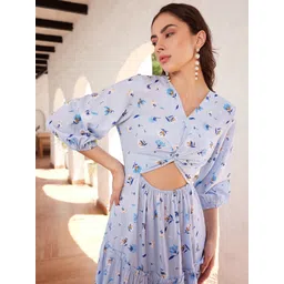 STREET 9 Floral Printed Puffed Sleeves Cut-Out Maxi Dress image 3
