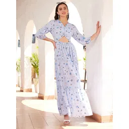 STREET 9 Floral Printed Puffed Sleeves Cut-Out Maxi Dress image 4