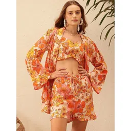 STREET 9 Floral Printed Sleeveless Top With Shorts & Shrug-picture-37
