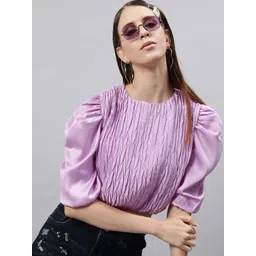 STREET 9 Lavender Pleated Blouson Crop Top-picture-37