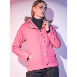 STREET 9 Pink Hooded Lightweight Faux Fur Trim Detailed Padded Jacket-picture-11