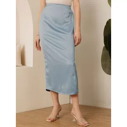 STREET 9 Side Slit Straight Midi Satin Skirt-picture-34