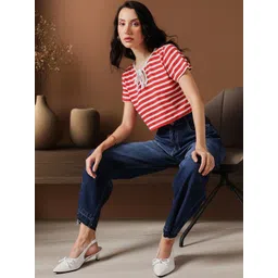 STREET 9 Striped Tie-Up Neck Nautical Crop Top-picture-41