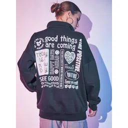 STREET 9 Typography Printed Mock Collar Half Zipper Fleece & Cotton Pullover Sweatshirt-picture-16