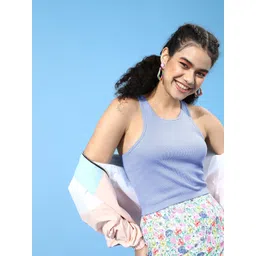 STREET 9 Woman Stunning Blue Solid Racerback Top-picture-29