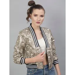 STREET 9 Women Beige Animal Printed Bomber-picture-26