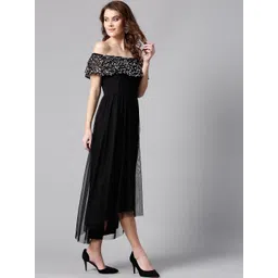 STREET 9 Women Black Embellished Detail Net Maxi Dress-picture-12