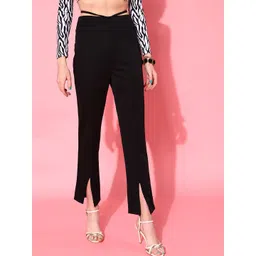 STREET 9 Women Black Loose Fit High-Rise Trousers-picture-14