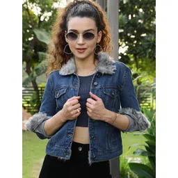 STREET 9 Women Blue Cotton Washed Denim Jacket-picture-15