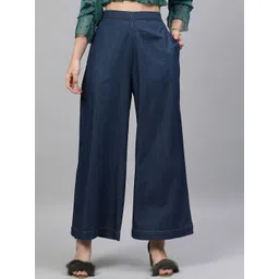 STREET 9 Women Blue Loose Fit Solid Parallel Trousers-picture-35
