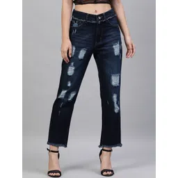 STREET 9 Women Blue Relaxed Fit Mid-Rise Highly Distressed Jeans-picture-31