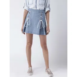 STREET 9 Women Blue Solid A-Line Denim Mini Skirt-picture-12