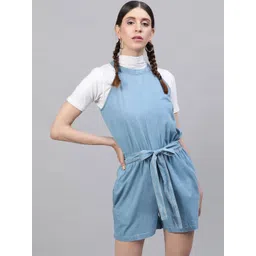 STREET 9 Women Blue Solid Cotton Playsuit-picture-15