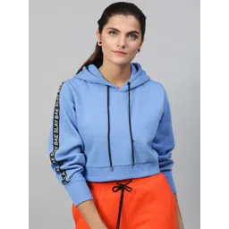 STREET 9 Women Blue Solid Hooded Sweatshirt-picture-14