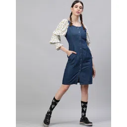 STREET 9 Women Blue Solid Pinafore Dress-picture-25