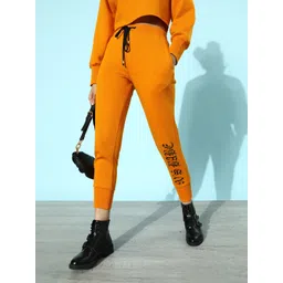 STREET 9 Women Bright Orange Typography Gym Kit Trousers image 1