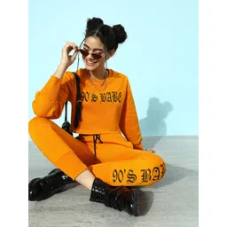 STREET 9 Women Bright Orange Typography Gym Kit Trousers image 4