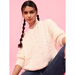 STREET 9 Women Cream-Coloured Cable Knit Acrylic Pullover-picture-20