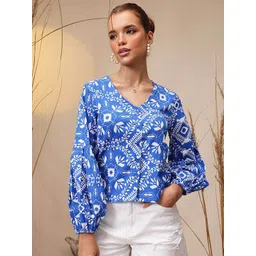 STREET 9 Women Ethnic Motifs Print Pure Cotton Front Open Top-picture-35