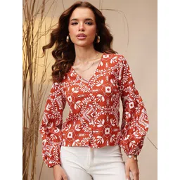 STREET 9 Women Floral Printed Cotton V Neck Top-picture-23