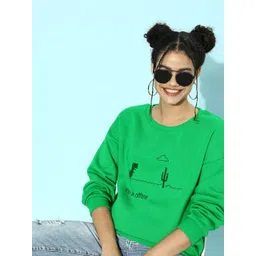 STREET 9 Women Gorgeous Green Graphic Drop-Shoulder Sleeves Sweatshirt-picture-20