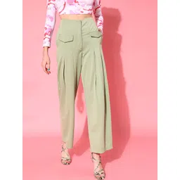 STREET 9 Women Green Loose Fit High-Rise Trousers-picture-37