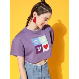 STREET 9 Women Lavender Printed Crop Tshirt-picture-15