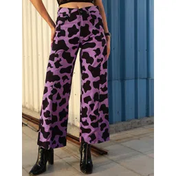 STREET 9 Women Lavender Printed Relaxed High-Rise Trousers-picture-13