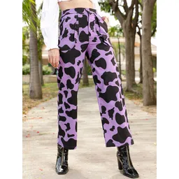STREET 9 Women Lavender Printed Relaxed Straight Leg Straight Fit High-Rise Trousers-picture-16